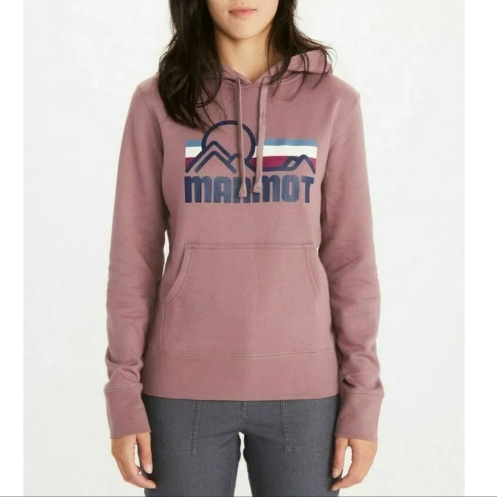 Marmot Brick Red Coastal Graphic Hooded Fleece Lined Sweatshirt US L